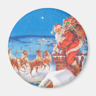 Santa Claus Up On  The Rooftop On Christmas Eve Magnet
