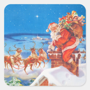 Santa Claus Up On The Rooftop Square Sticker