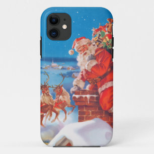 Santa Claus Up On The Rooftop With His Reindeer Case-Mate iPhone Case