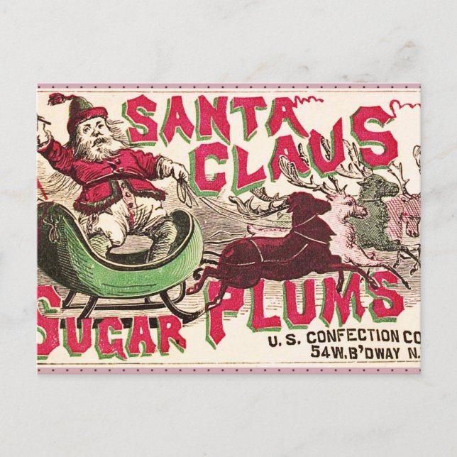 Santa Claus Vintage Illustration Sleigh Holiday Postcard (Front)