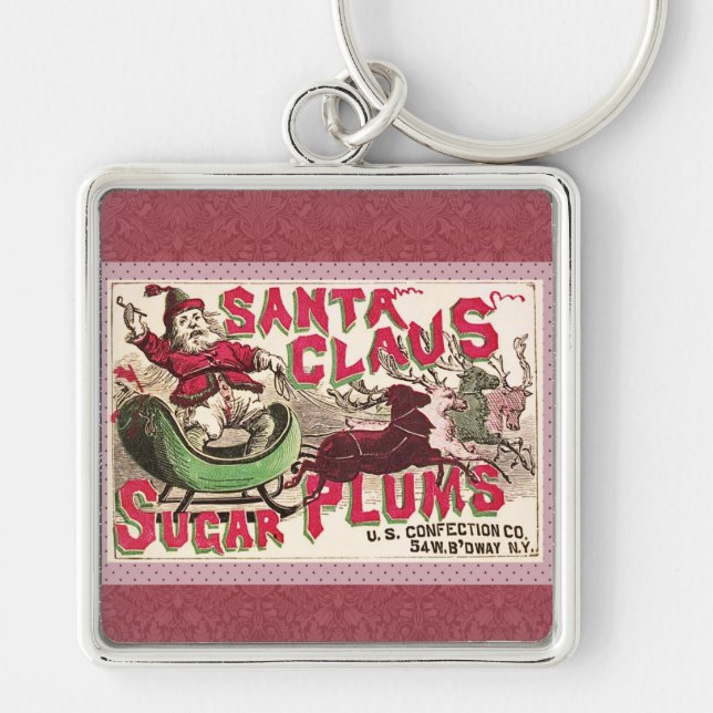 Santa Claus Vintage Illustration Sleigh Key Ring (Front)
