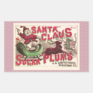 Santa Claus Vintage Illustration Sleigh Rectangular Sticker