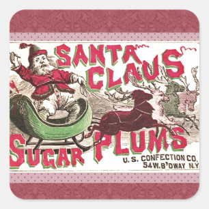 Santa Claus Vintage Illustration Sleigh Square Sticker