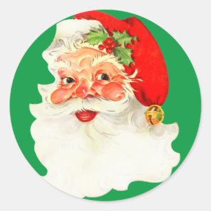 Santa Claus Vintage Portrait Holly Hat Classic Round Sticker