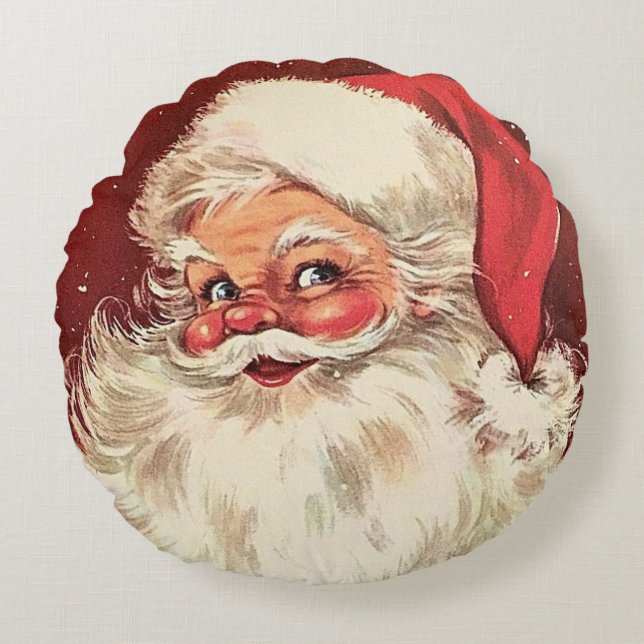 Santa Claus Vintage Retro Holiday Pretty Round Cushion (Front)