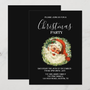 Santa Claus Vintage Retro Red Christmas Party Invitation