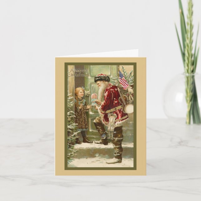Santa Claus  Visiting Child at Christmas Holiday Card (Front)