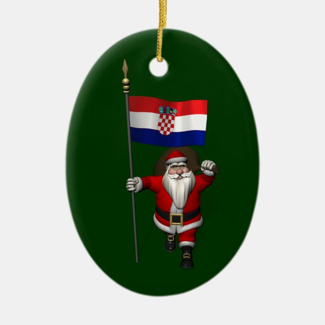 Santa Claus Visiting Croatia Ceramic Tree Decoration (Front)