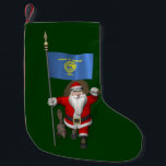 Santa Claus Visiting The Beaver State Small Christmas Stocking<br><div class="desc">background colour can be changed: CUSTOMIZE it
 father christmas marching with the state's flag of Oregon guided by his lovely friend</div>