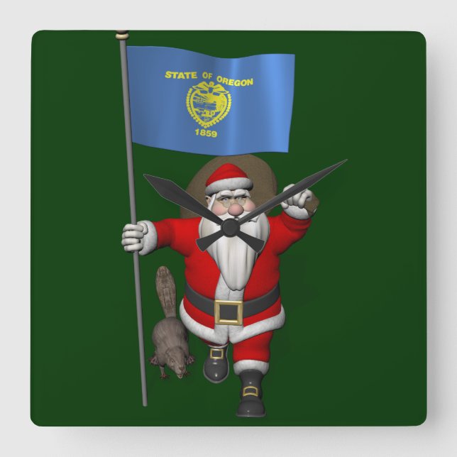 Santa Claus Visiting The Beaver State Square Wall Clock (Front)