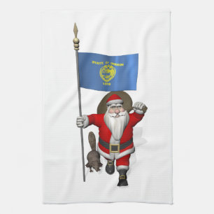 Santa Claus Visiting The Beaver State Tea Towel