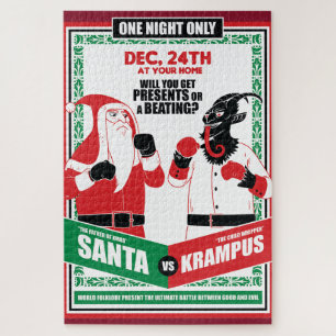 Santa Claus vs. Krampus Boxing Match Good vs. Evil Jigsaw Puzzle