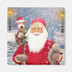 Santa Claus w Christmas Gifts Airedale Dog Magnet