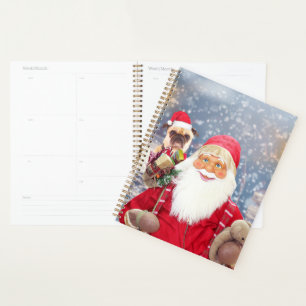 Santa Claus w Christmas Gifts Pug Dog Planner