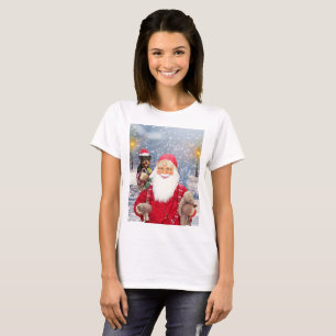 Santa Claus w Christmas Gifts Rottweiler Dog T-Shirt