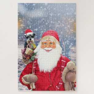Santa Claus w Christmas Miniature Schnauzer Dog Jigsaw Puzzle