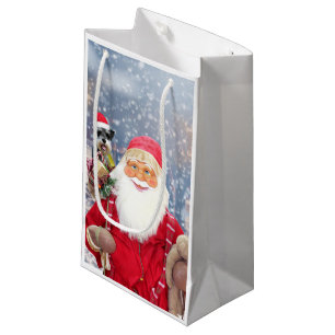 Santa Claus w Christmas Miniature Schnauzer Dog Small Gift Bag