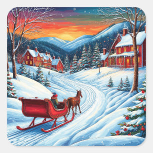 Santa Claus Walking Through Snow hristmas Gifts Square Sticker
