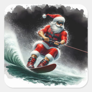 Santa Claus Water Skiing During the Festive Season Square Sticker