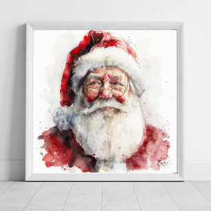 Santa Claus watercolour drawing Christmas Poster