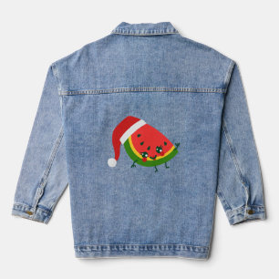 santa claus watermelon pink christmas denim jacket