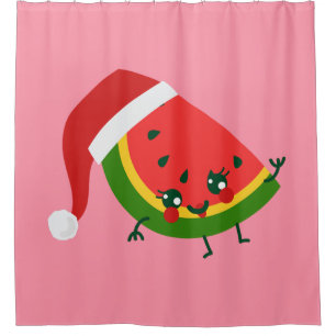 santa claus watermelon pink christmas shower curtain