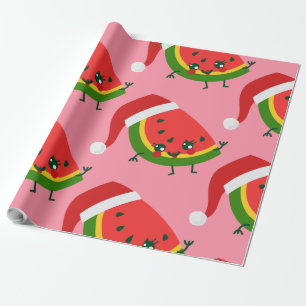 santa claus watermelon pink christmas wrapping paper