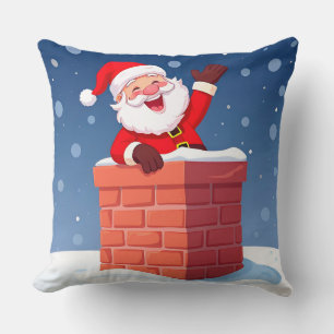 Santa Claus Waving Joyfully in Chimney Cushion