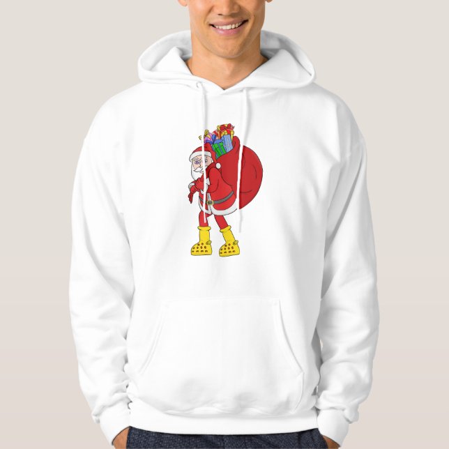 Santa Claus Wearing Big Yellow Boots Hoodie (Front)
