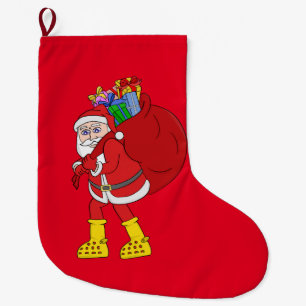 Santa Claus Wearing Big Yellow Boots Large Christmas Stocking
