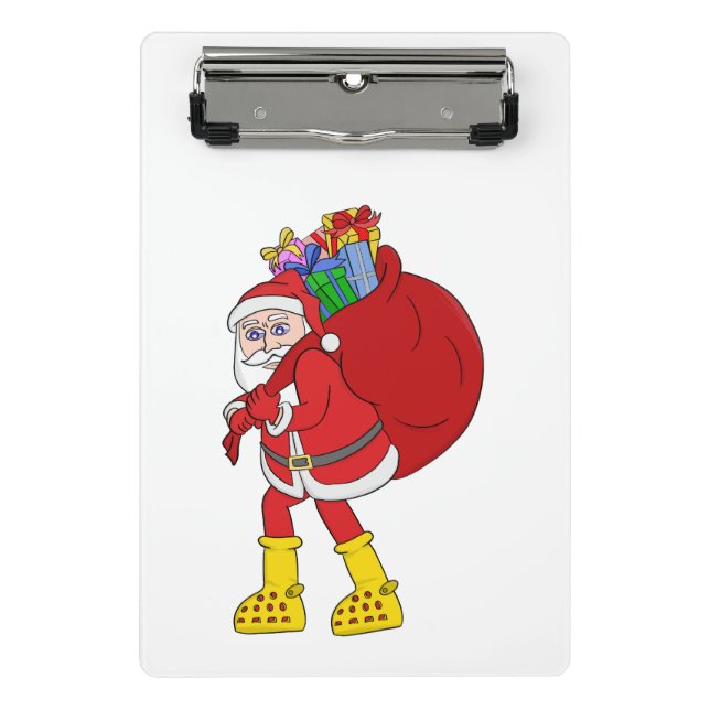 Santa Claus Wearing Big Yellow Boots Mini Clipboard (Front)