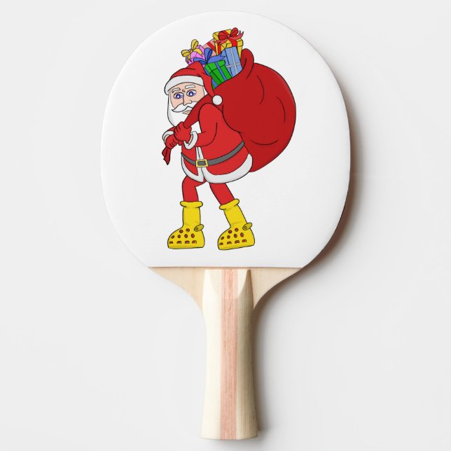 Santa Claus Wearing Big Yellow Boots Ping Pong Paddle (Front)