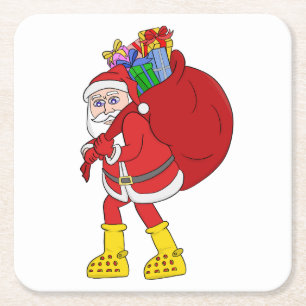 Santa Claus Wearing Big Yellow Boots Square Paper Coaster
