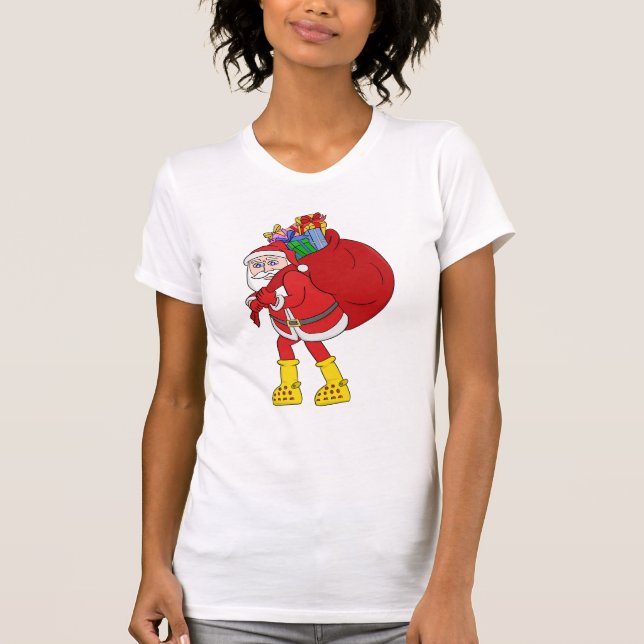 Santa Claus Wearing Big Yellow Boots T-Shirt (Front)