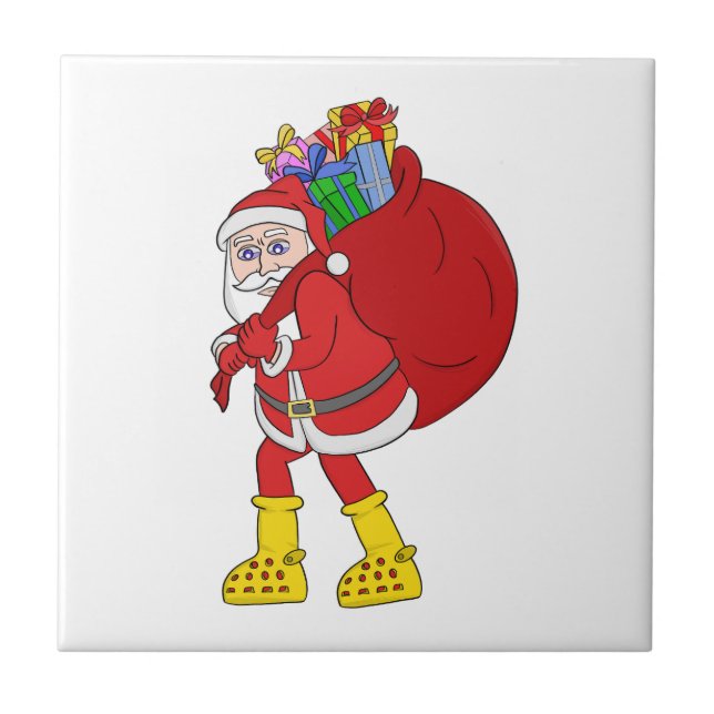 Santa Claus Wearing Big Yellow Boots Tile (Front)