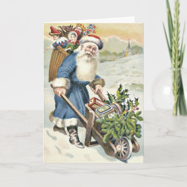 Santa Claus Wheelbarrow Evergreen Toys Candy Holiday Card (Front)