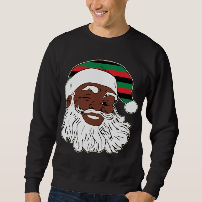 Santa Claus Winking Christmas Pan African Flag Hat Sweatshirt (Front)
