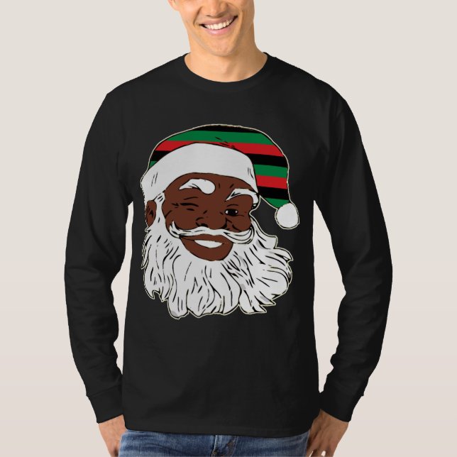 Santa Claus Winking Christmas Pan African Flag Hat T-Shirt (Front)