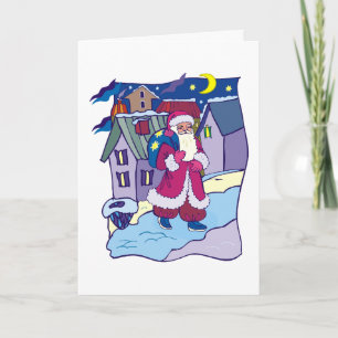 Santa Claus Winter Village Xmas Holiday Christmas Card