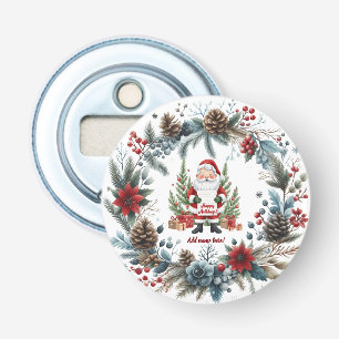 Santa Claus Winter Wreath Happy Holidays Favour Bottle Opener
