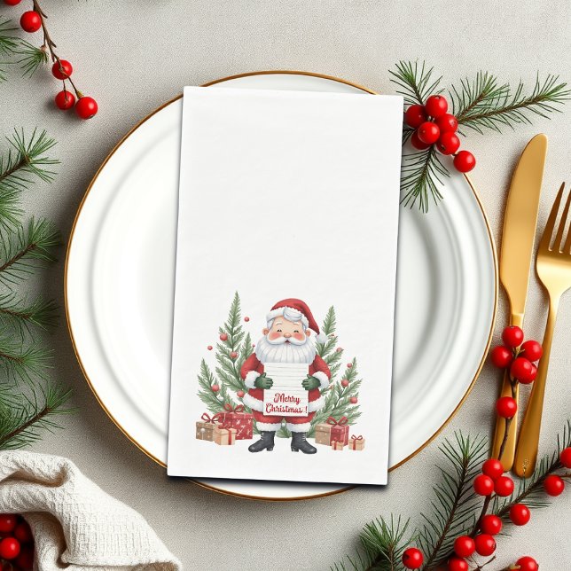 Santa Claus Winter Wreath Merry Christmas Napkin (Creator Uploaded)