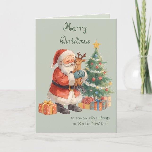 Santa Claus Wishes & whimsical Christmas Card (Front)