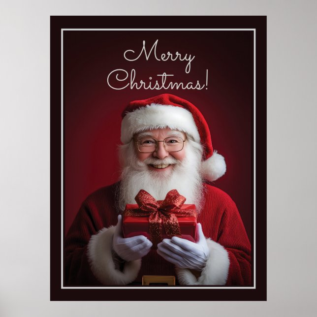 Santa Claus with a gift Christmas design Poster (Front)