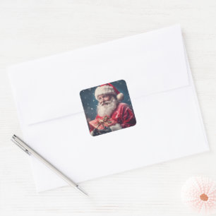 Santa Claus with a present Christmas design Square Sticker