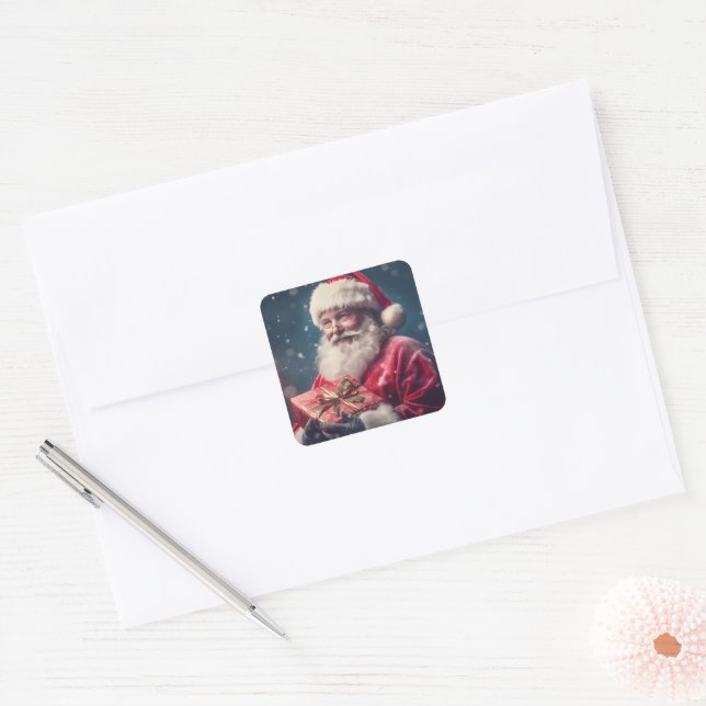 Santa Claus with a present Christmas design Square Sticker (Envelope)