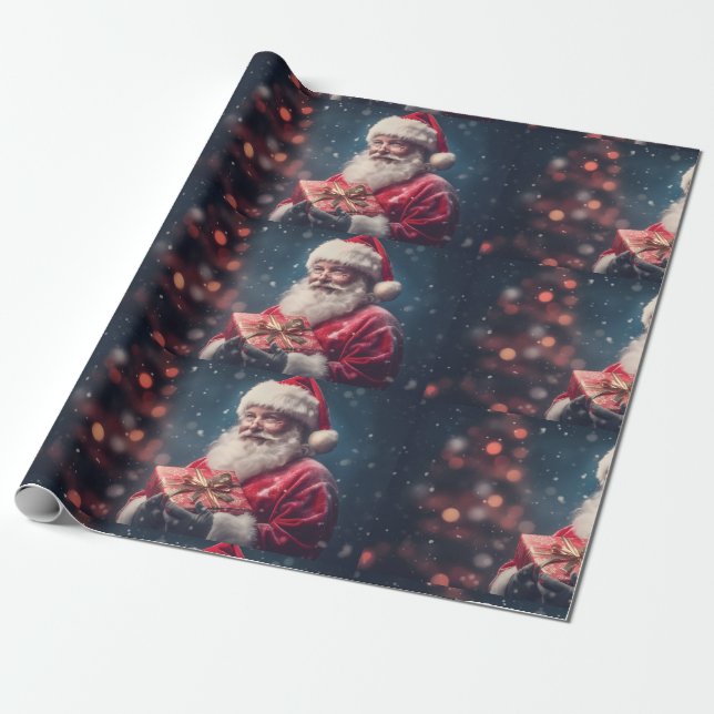 Santa Claus with a present Christmas design Wrapping Paper (Unrolled)