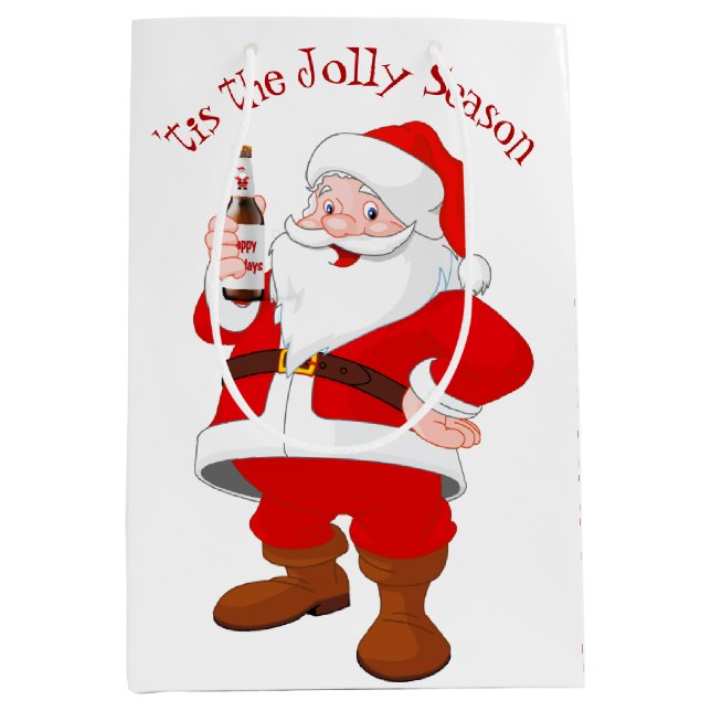 Santa Claus With Beer Bottle Medium Gift Bag (Front)