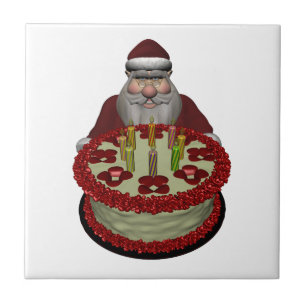 Santa Claus With Birthday Cake Tile