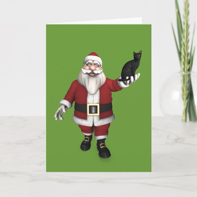 Santa Claus With Black Cat Holiday Card (Front)