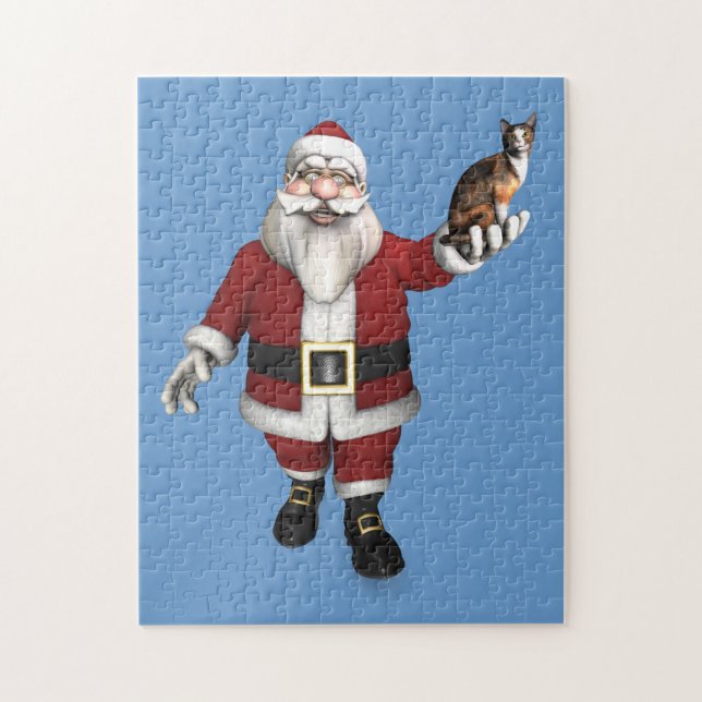 Santa Claus With Calico Cat Jigsaw Puzzle (Vertical)